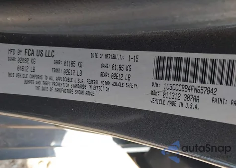 2015 Chrysler 200 S z USA, uszkodzony, nr VIN 1C3CCCBB4FN657842